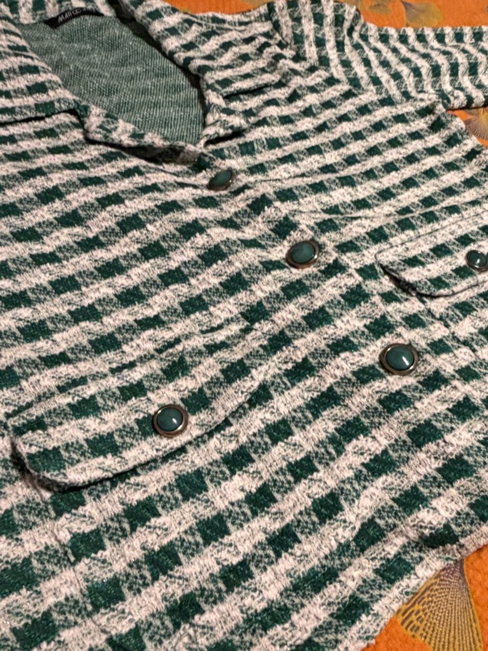 Marc Cain Green/White Houndstooth Knit Jacket Size M
